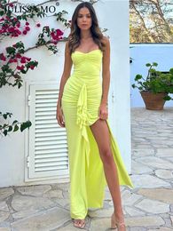 Basic Casual Dresses JULISSA MO Women Sexy Halter Ruched Split Strapless Maxi Dress For Women 2023 Fall Backless Slim Evening Dress Beach Holiday LST230904