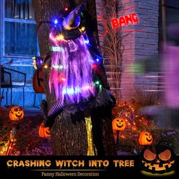 Other Event Party Supplies Halloween Decoration Crashing Witch Into Tree LED Luminous Witch Glowing Witches Witch Doll Door Porch Tree Pendant Props Wall 230904