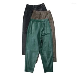 Women's Pants 2023 Spring Women Genuine Leather Radish Harem Female Real Sheepskin Green/Grey Nine-Point Trousers Ropa Muje