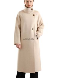 Women's Wool Blends Pure Wool Trench Coat 100% Woollen Overcoat Dense Fabric 2023 New Women Turn-down Collar Handmade Long Coat Winter Jacket #20 HKD230904