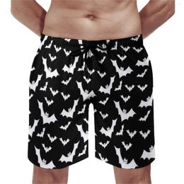 Men's Shorts Gothic Print Board Halloween White Bats Hawaii Beach Pattern Sports Fitness Fast Dry Swimming Trunks Gift