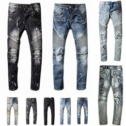 Designers Mens Jeans Distressed Ripped Biker maternity pant Slim Fit Motorcycle Bikers Denim For Men s Fashion Mans Black Pants po179U