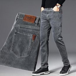 Men's Jeans Slim Pour Homme Men Solid Gray Straight Business Stretch Trousers Casual Denim Pants Trend Clothes Size 28-40266i
