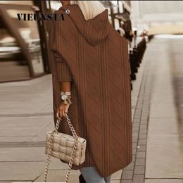Women's Wool Blends Fashion Women Long Sweater Jacket Autumn Winter Elegant Knitted Cardigan Overcoats Casual Loose Soft All-Match Hooded Coats 230901