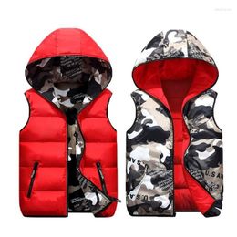 Women's Vests Women Oversized 4XL Hooded Two Side Wear Camouflage Warm Waistcoat Winter Black Jacket Outerwear Sleeveless Coat