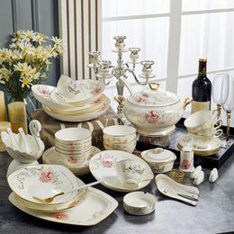 Dinnerware Sets Tableware Set Wholesale Jingdezhen Ceramic 70 Head European Before The Moon With Golden Flowers