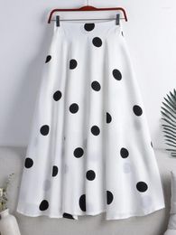 Skirts Chiffon Print Dot Womens High Waist All-match Summer Medium Long A-line Skirt Female Office Lady Pleated Elegant