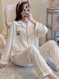 Women's Sleepwear 2023 Style Pyjamas Suit Women Fashion Cute Bear Long-sleeved Home Service Loungewear Bedroom Set