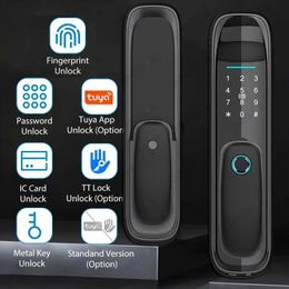 Door Locks 8 Language Auto Smart Door Lock Home Fechadura Eletronica Tuya Wifi Biometric Fingerprint /Card/ Code/ Key/ TTLock App Unlock HKD230903