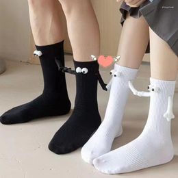 Women Socks 1Pair Cartoon Eyes Couples Sock Ins 3D Doll Funny Magnetic Attraction Hands Black White Mid-Tube Casual Cotton Lover Gifts