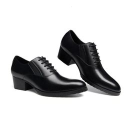 Dress Shoes Genuine Leather Oxford Men High Heels Business Office Work 5cm Height Increase Wedding Round Toe 230901
