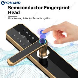 Door Locks YRHAND Gold Biometric Intelligent Door Lock TUYA WIFI Remote Unlock Fingerprint Card Password Key Password Smart Door Lock HKD230903