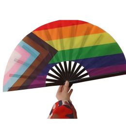 Rainbow Folding Fans LGBT Colourful Hand-Held Fan for Women Men Pride Party Decoration Music Festival Events Dance Rave Supplies 12 LL