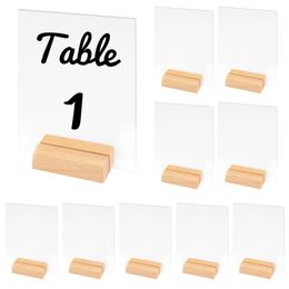 Other Event Party Supplies 10pcs Acrylic Wedding Table Number Sign DIY Blank Clear Display Stand with Wooden Base Place Card for Decor 230901