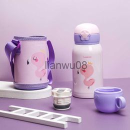 Cups Dishes Utensils Cute Thermos Bottle with Straw For Kids Lids Cups Portable Carrier Insulated Bag Pouch Stainless Steel Girls Boys Water Bottle x0904