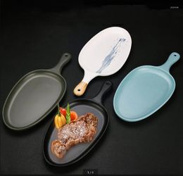 Plates Smash Resistant Melamine Tableware Dinner Plate Western Pizza Handle Steak Sushi Dish Fruits Snack Tray