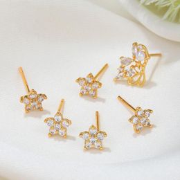 Stud Earrings Luxury Stainless Steel Minimal CZ Zircon Flower Ear Studs Earring Women Small Thin Cartilage 2023 Piercing Jewellery