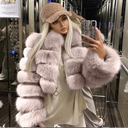 Winter Fox Fur Jacket Stitching Short Lapel Long Sleeve Coat Women Wedding Accessories S to 4XL295q