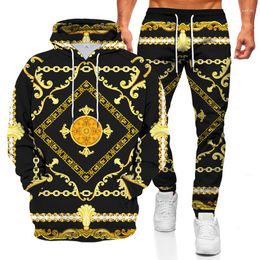 Men's Tracksuits 2023 Autumn Style Printed Long-Sleeved Sweater Trousers Casual Fashion Suit Two-Piece Closing Type