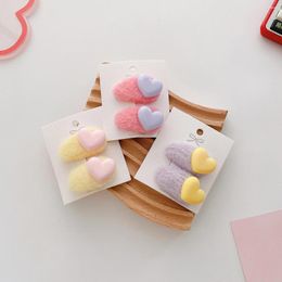 Hair Accessories Candy Color Kids Clips Set 2pcs Korean Plush Heart For Girls