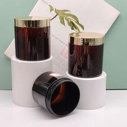 300ml 500ml Amber Cosmetic Jars with Gold Lids Brown Plastic Refillable Containers for Cream Body Butters Sugar Scrub Medicine