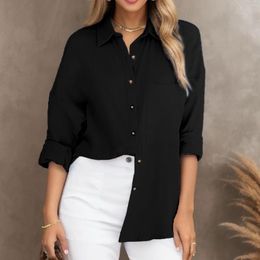 Women's Blouses White Shirts For Women Retro Button Lapel Cotton Linen Shirt Loose Long Sleeve Oversize Womens Tops And Tunics