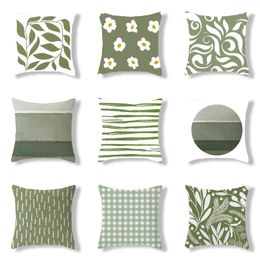 Pillow Case 45x45cm Geometric Flower Green Leaf Line Art Cushion Cover Bedroom Pillowcase Living Room Decorative