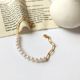 Link Bracelets Streetwear Elegant Pearl Bracelet Toggle Clasps Beads Chain For Womens On The Hand Charm Jewelry