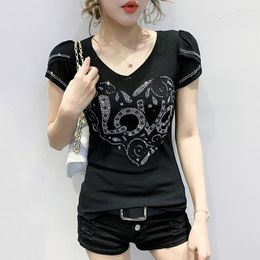 Women's T Shirts Sexy Lace Patchwork Backless T-shirt For Short Sleeved Summer Wear Trend Design Diamond Top Women Clothing