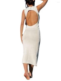 Casual Dresses Women Backless KniTank Dress Sexy Hollow Out Bodycon Long Cutout Maxi Streetwear