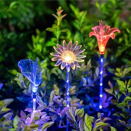 Other Event Party Supplies Acrylic Solar Lawn Lamp Hummingbird Flower Dragonfly Lily Butterfly Outdoor Garden Waterproof Decorations Lights 3pcspack 230901