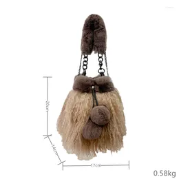 Duffel Bags 2023 Three-dimensional Handbag Beach Wool Splicing Hair Ladies Fashion Bucket Winter Portable Shoulder Bag