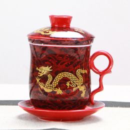 Tea Strainers Chinese Dragon Mug For Ceramic set Fourpieces With Cover Office Meeting Water Cup Philtre Infuser Teaware 230901