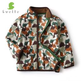 Jackets SVELTE 214 Yrs Boys Fall Winter Fleece Cardigan Jacket Printed Dinosaur Pattern Coats Kids Fashion Sweater Clothing 230904