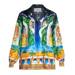 Maxv 23ss Casablanca Hawaii beach shirt Cupid Castle Men and Women Lovers Same White Twill Silk Long Sleeve Shirt245x