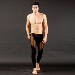 Men's Underwear Men's Sleepwear Whole-Mens See Through Mesh Low Rise Long johns Thermal Pants Underwear Trousers S M304x