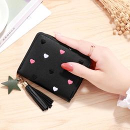 Wallets Tassel Purse Holder Credit Women Embroidery Wallet Coin Mini Small Zipper Card Short Ladies Simplicity Heart Stylish Cute