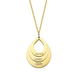 Pendant Necklaces Personalized Engraved 3456 Names Water Drop Pendant Necklace Gold Silver Color Customized Family Gifts for Mother's Days Gift 230901