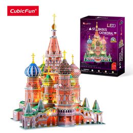 3D Puzzles CubicFun 3D Puzzles LED Russia Cathedral Model St.Basil's Cathedral Architecture Building Church Kits Toys for Adults Kids 230904