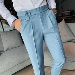 Men's Pants Four Season belt Buttoned Calf Pant Men Pantalon De Vestir Hombre Casual Luxury Business Pant Trouser Pant For Man straight pant 230901