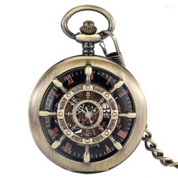 Pocket Watches 10pcs/lot Retro Hollowed Rudder Mechanical Hand Wind Watch Antique Roman Dial Men Women Gift Wholesale