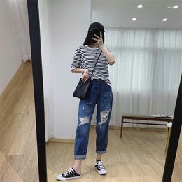 Women's Jeans Ripped Denim Pants 2023 Capris Baggy Hole High Waist Women Loose Wide Jean Long Girls Trousers Woman Y2k