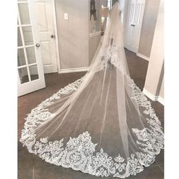 Elegant 2019 New Wedding Veils 3 Metres Long Cathedral Length Lace Appliqued Real Image Tulle Bridal Veil With Comb239R