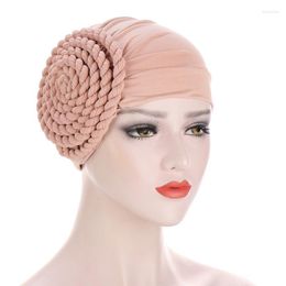 Ethnic Clothing Headwrap Turban Hats For Women Solid Braid Ruffle Silky Caps Bandanas Headscarf Chemo Beanies Headwear Cancer