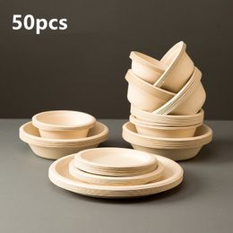 Disposable Flatware 50pcs Degradable Plates Company Family Gathering Dinner Plate and Bowl Thickened Paper Tableware Kitchen Accessories 230901