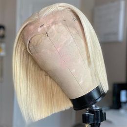 Synthetic Wigs Rosabeauty Short Bob Wig 613 Honey Blonde Colour Straight 13x4 HD Transparent Lace Frontal Bob Wigs Brazilian Human Hair For Wome 230901