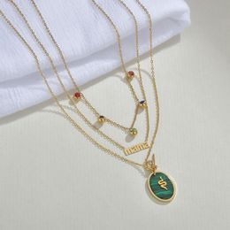 French cold and cool style niche design letter three layered necklace for women with light luxury temperament, turquoise snake shaped collarbone chain