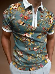 Men's Polos POLO Shirt Zip Floral TShirt Top 230901