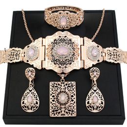 Wedding Jewellery Sets Sunspicems Morocco Bride Jewellery Sets Women Caftan Belt Waist Chain Cuff Bracelet Earring Necklace Sets Rose Gold Colour Bijoux 230901
