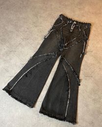 Men's Jeans Splicing Washed Raw-edged Jeans Black Gothic Style Ruined Pants Streetwear Trendy Hip-hop Y2K Pants Mopping Pants 230904